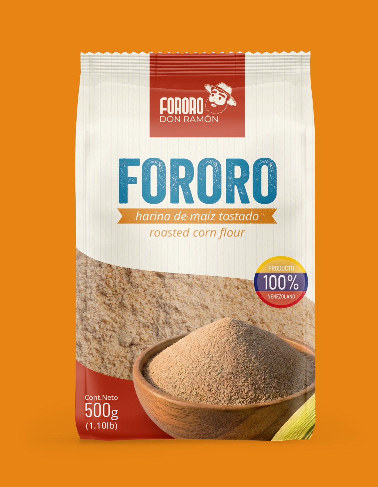 Fororo Don Ramón, harina de maíz tostado, presentación de 500 gramos